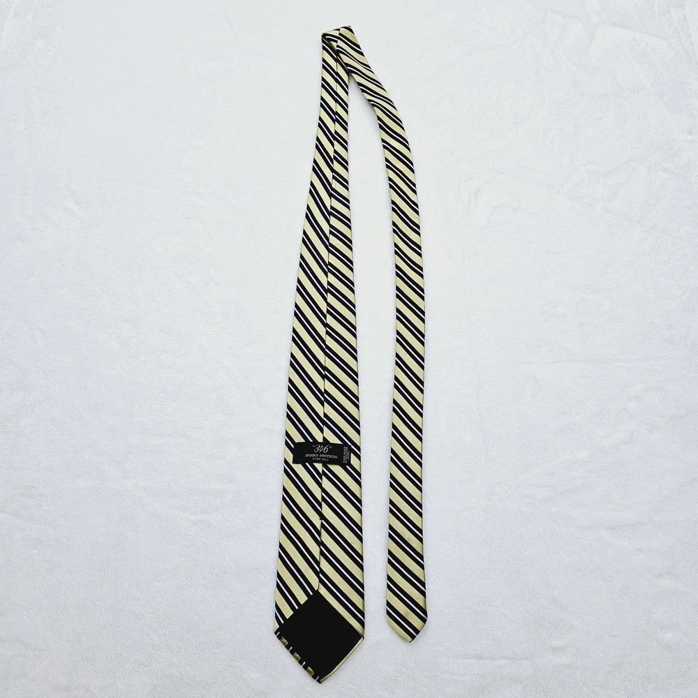 Brooks Brothers 346‎ Pure Silk Necktie Yellow Blue Stripe Made In USA Woven